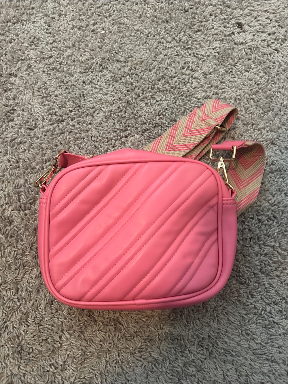 Shiraleah Pink Quilted Crossbody with Chevron Strap